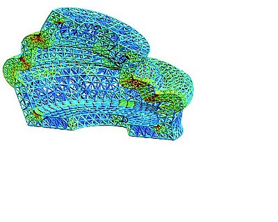 Computersimulation (mesoskopische Modellierung) des Tragverhaltens von Motorlagern  aus elastomeren Werkstoffen (Quelle: Prof. Dr. S. Reese, Dr. M. Böl, TU Braunschweig)